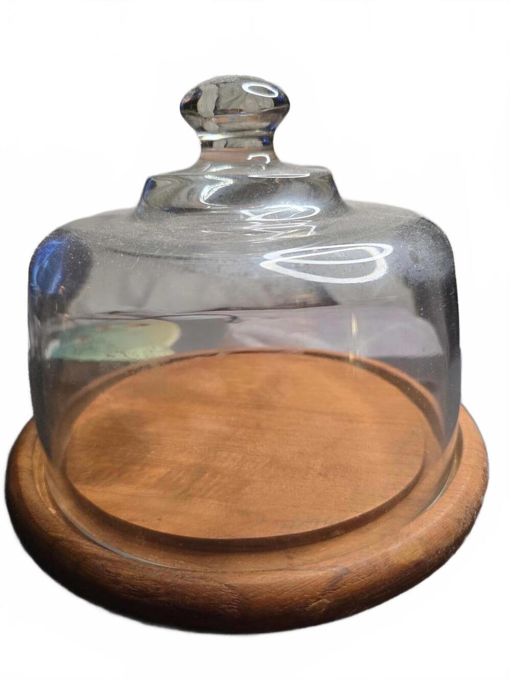 Vintage Goodwood Teakwood Serving Tray with Glass Dome Lid